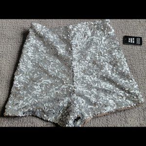 Express Silver Sequin High Waist Shorts